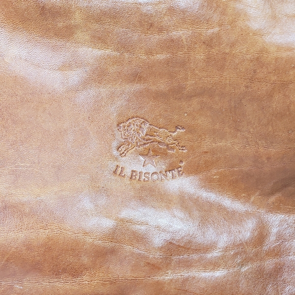 IL Bisonte Candy Leather / Canvas Large Tote Shoulder Bag Red Tan Brown Purse - Picture 2 of 16